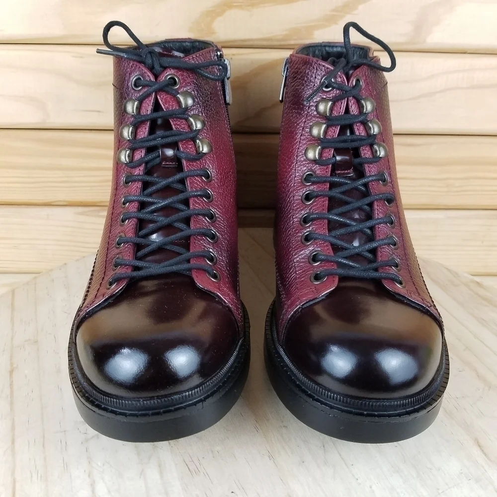 Men's 100% Genuine Leather Ankle Dress Boots 7 US Burgundy Paul Branco Side Zip
